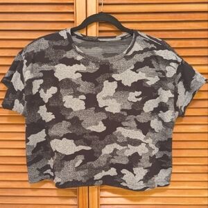 Lululemon Cates Crop Tee Black Speckle Camo Sz 12